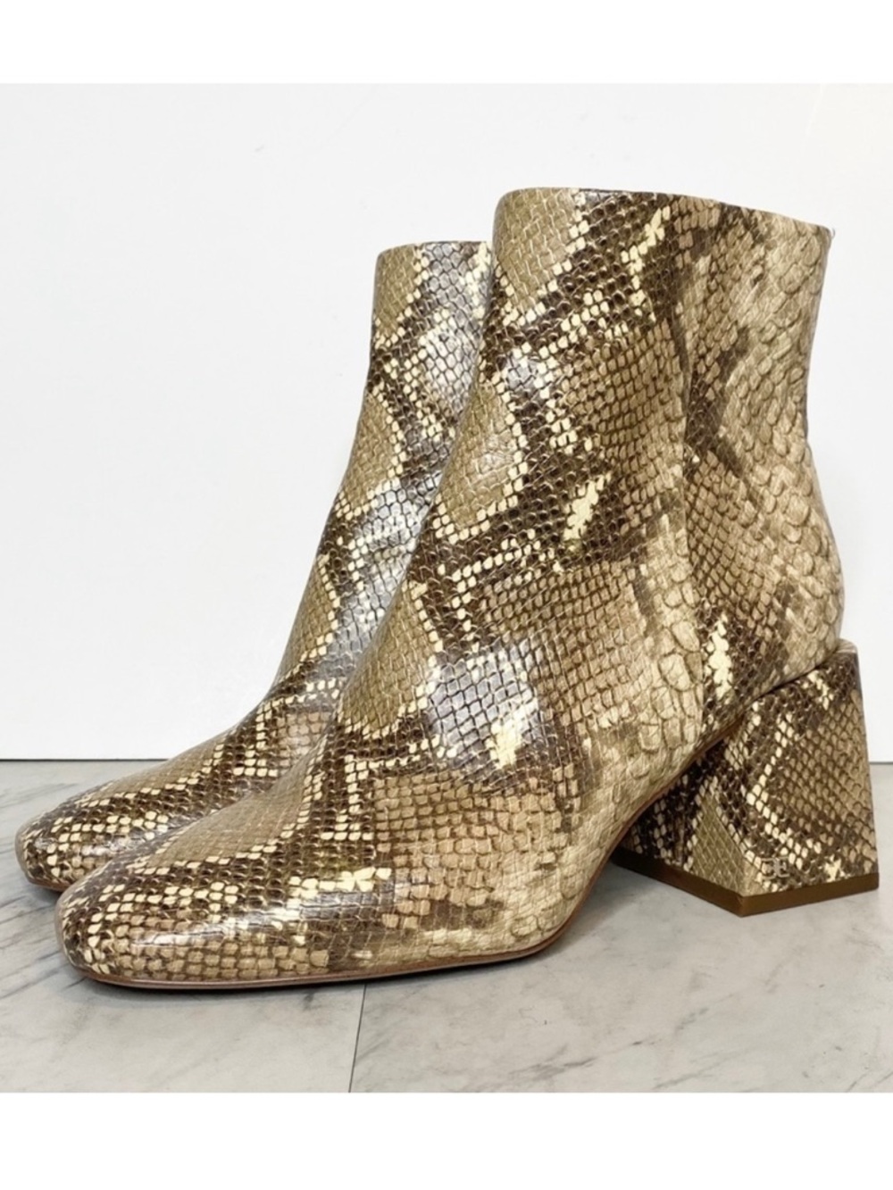 Sam Edelman Daruby Square Toe Snakeskin Print Faux Leather Bootie 8M